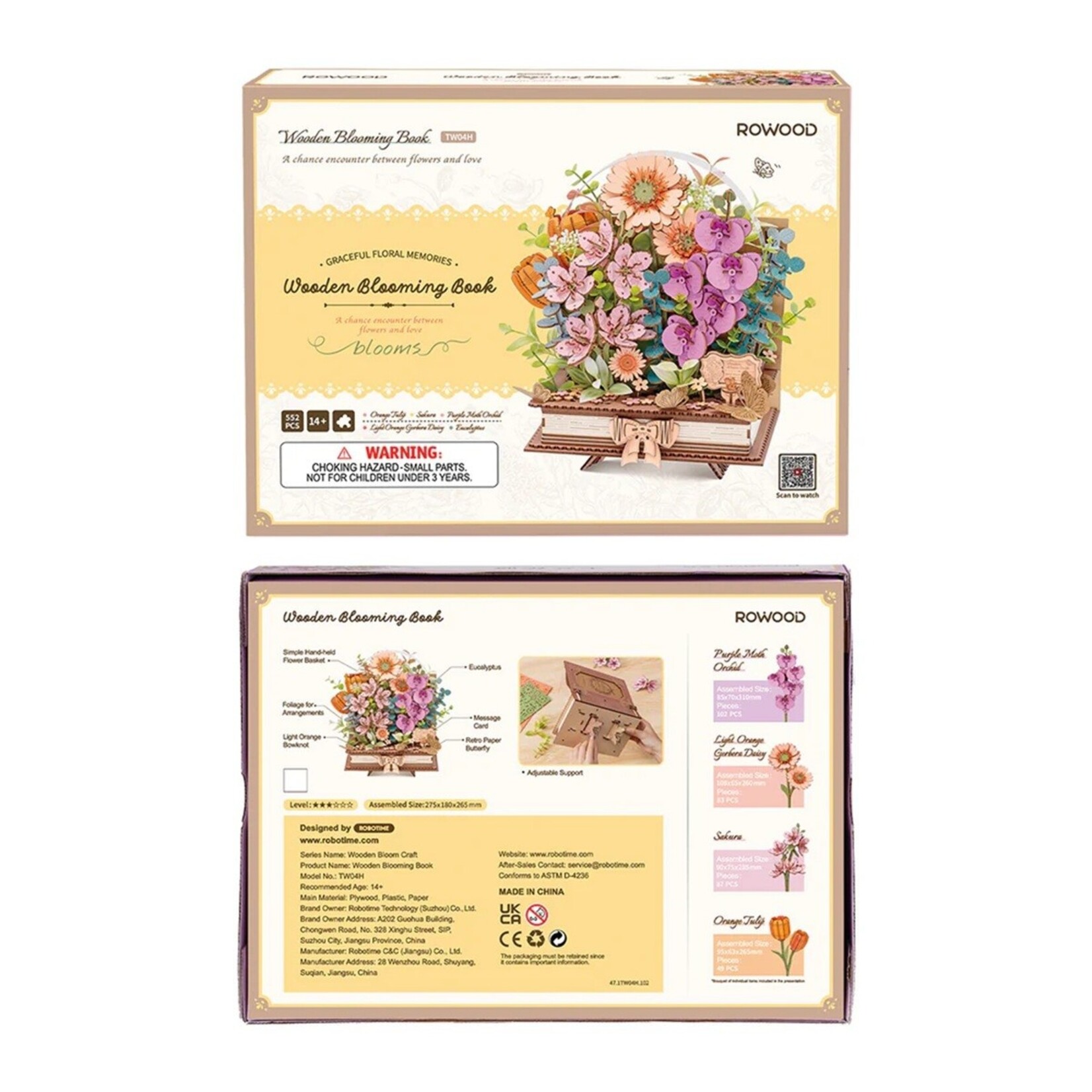 Robotime Wooden Blooming Book DIY Flower Bouquet 3D Puzzle