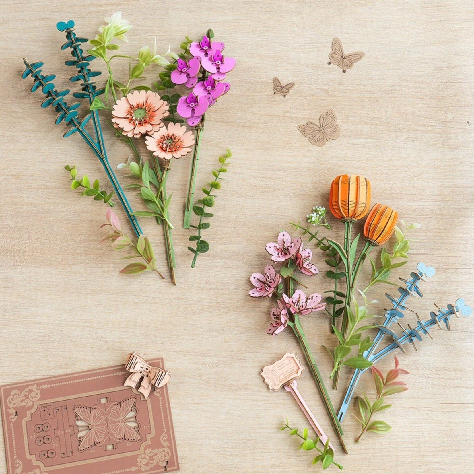 Robotime Wooden Blooming Book DIY Flower Bouquet 3D Puzzle