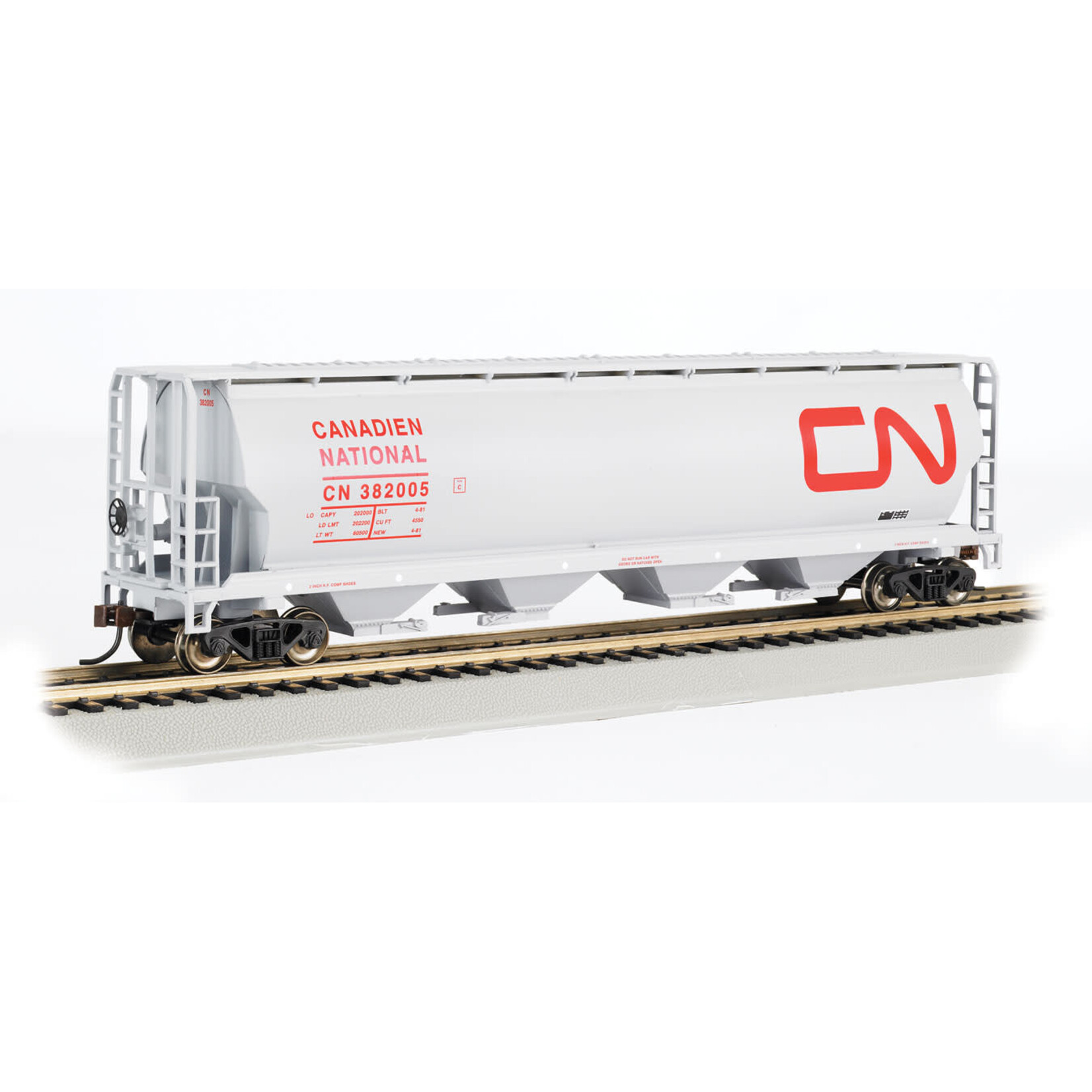Bachmann HO Canadian Cylindrical 4-Bay Grain Hopper Canadian National #382005