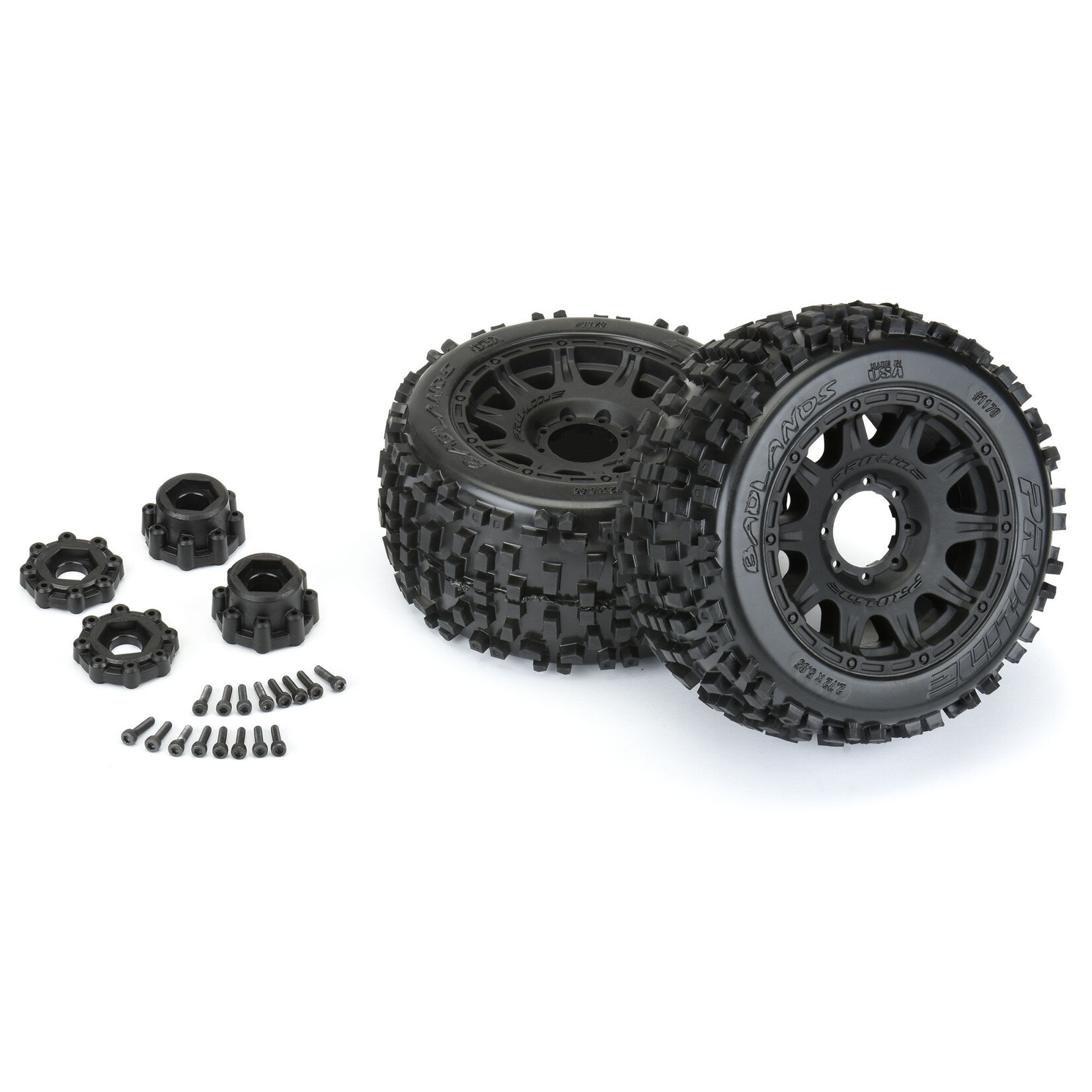 Pro-Line 1/8 Badlands F/R 3.8" MT Tires Mounted 17mm Black Raid (2)