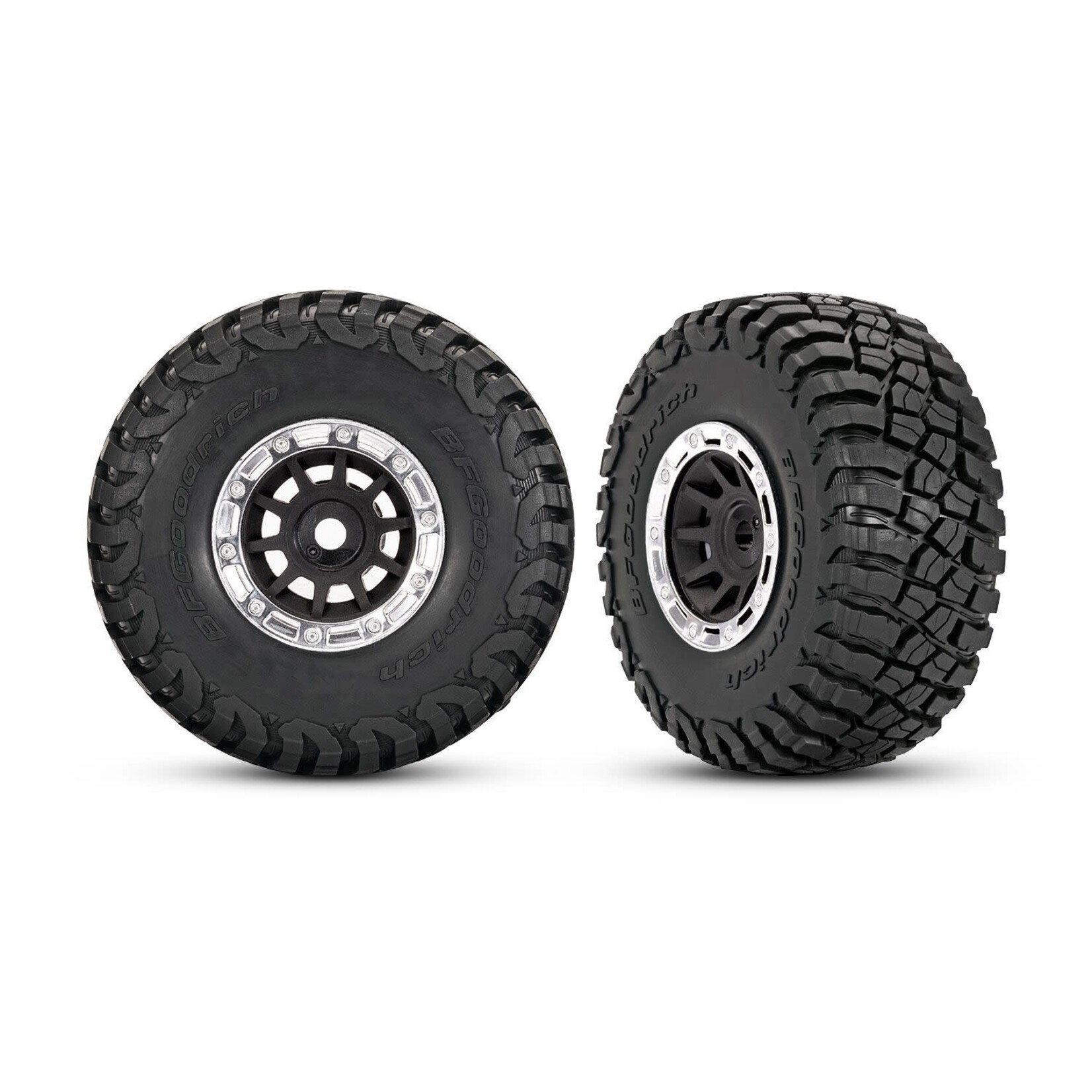 Traxxas 1.4" Black & Chrome Wheels w/ BFG Mud-Terrain Tires (2) - Mini Slash