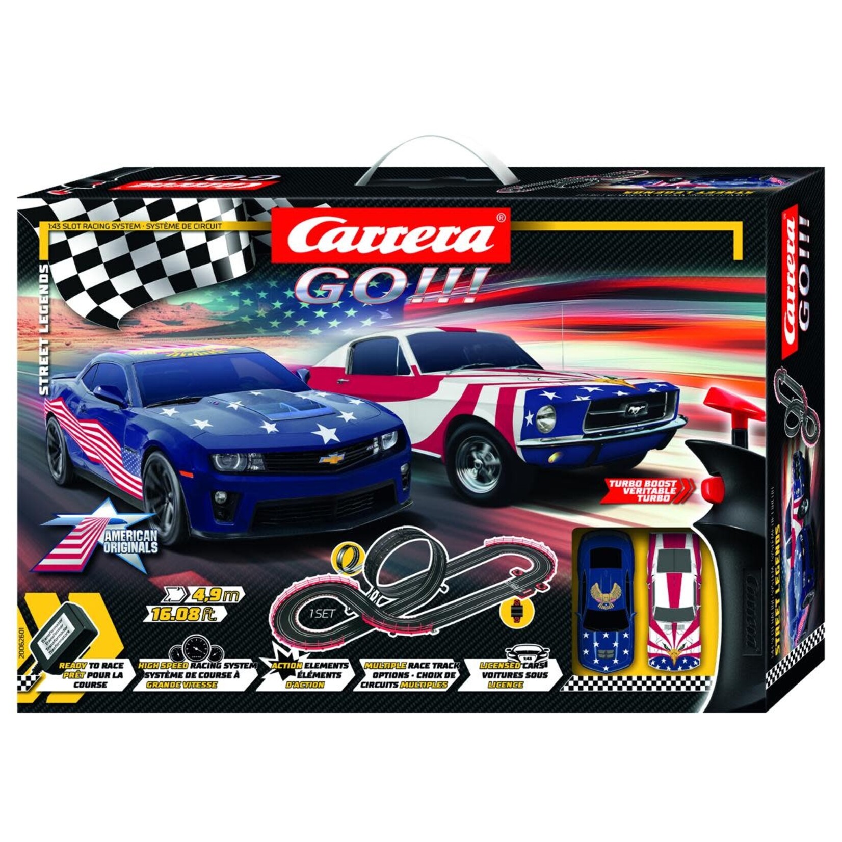 Carrera GO!!! Street Legends 1/43 Slot Car Racing Track Set w/Ford Mustang & Chevrolet Camaro