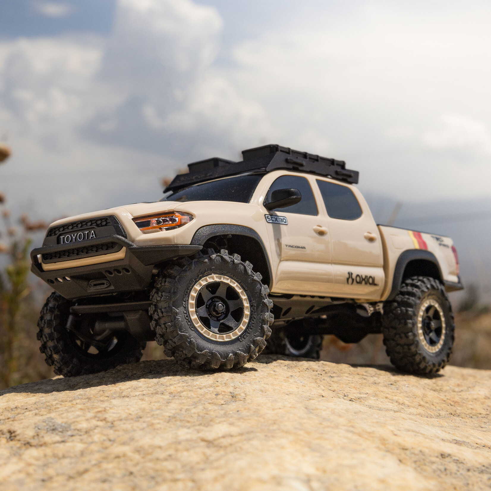 Axial 1/30 SCX30 Toyota Tacoma TRD Pro Overland Edition 4X4 RTR Brushed Rock Crawler (Battery & Charger Included), Tan