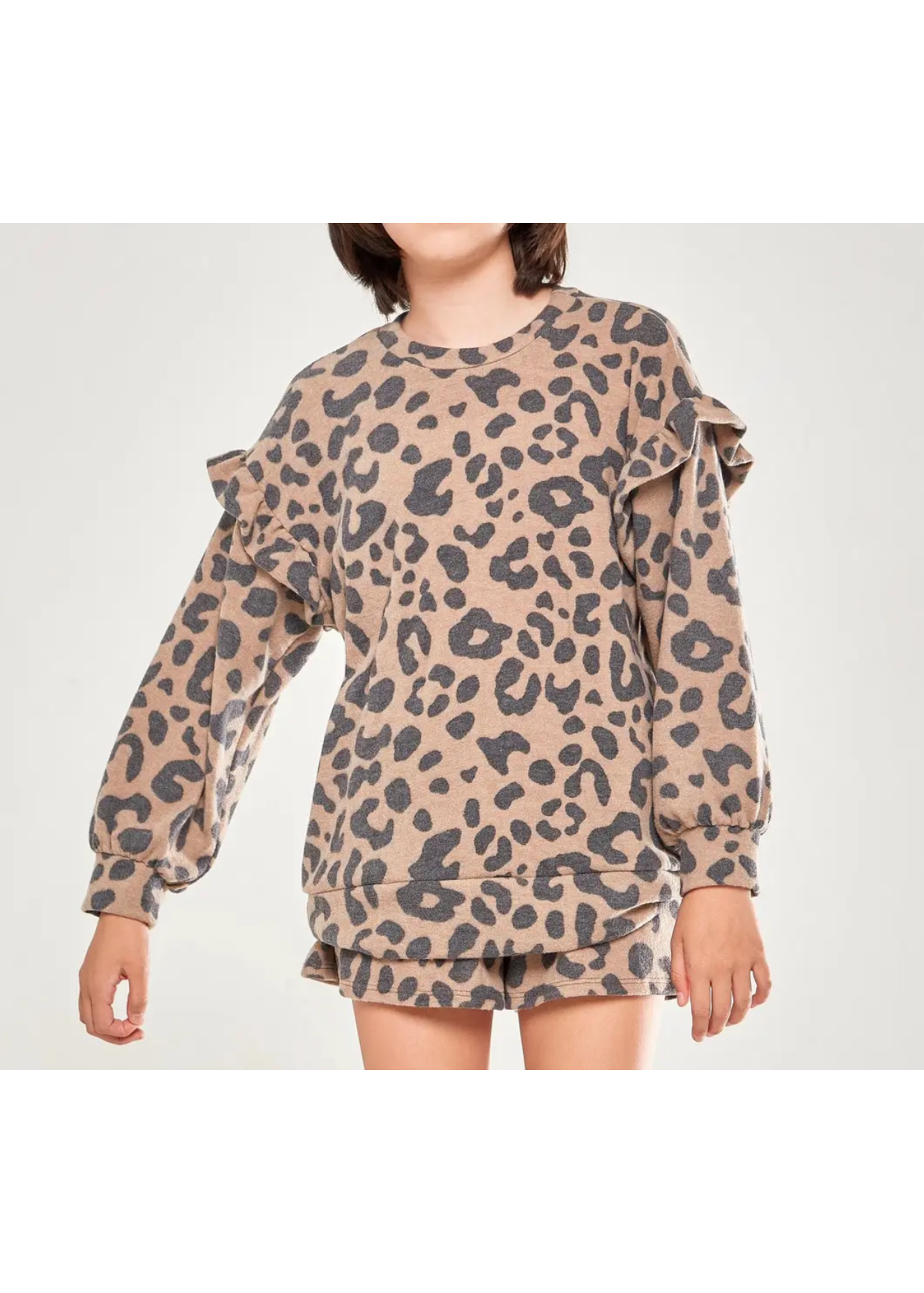 Girls Ruffle Sleeve Leopard