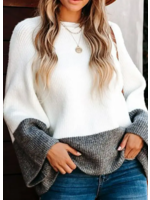 Fallin' For You Long Bell Sleeves Knit Sweater/Grey & White