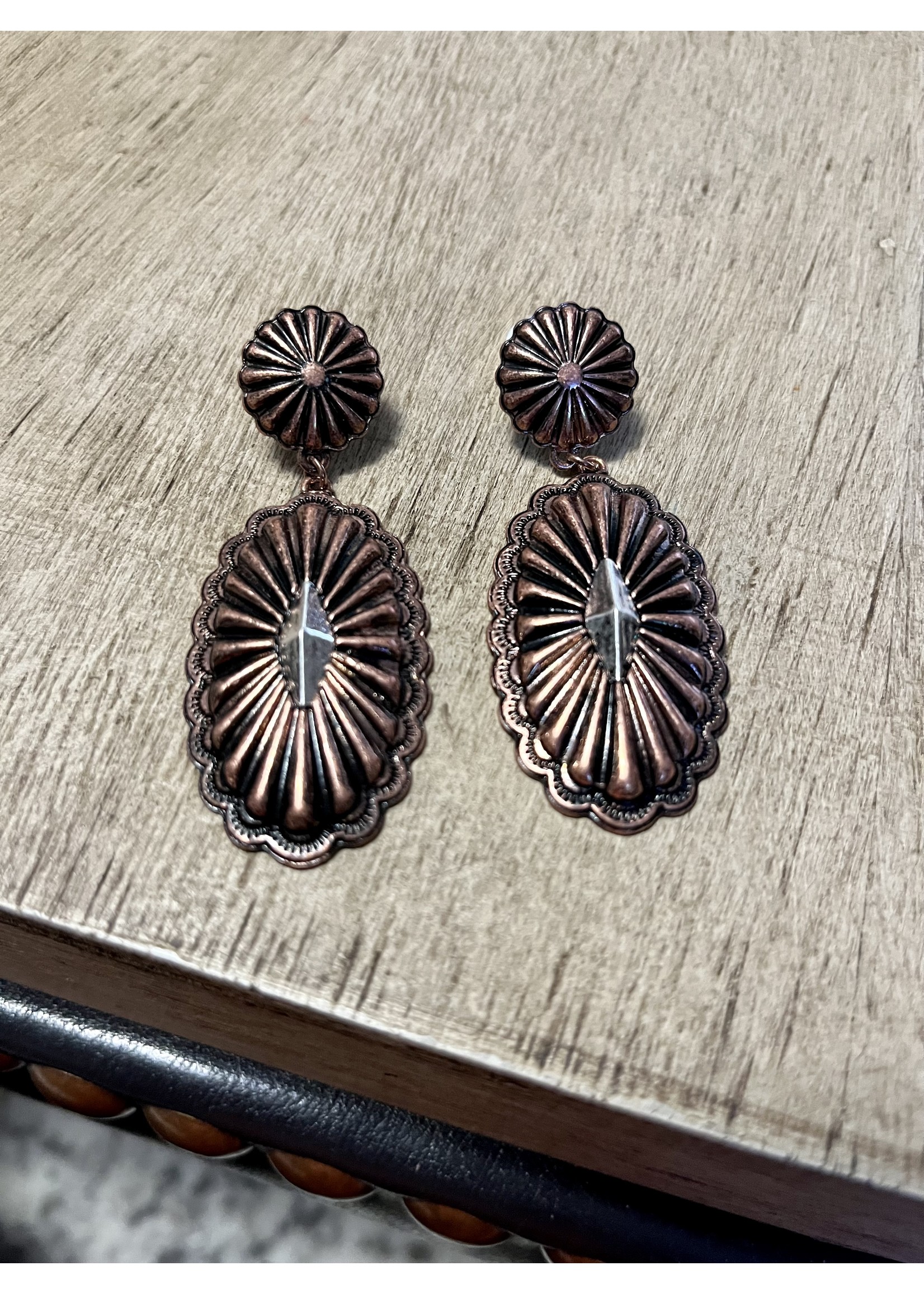 Copper Varnished Concho Flower Earring
