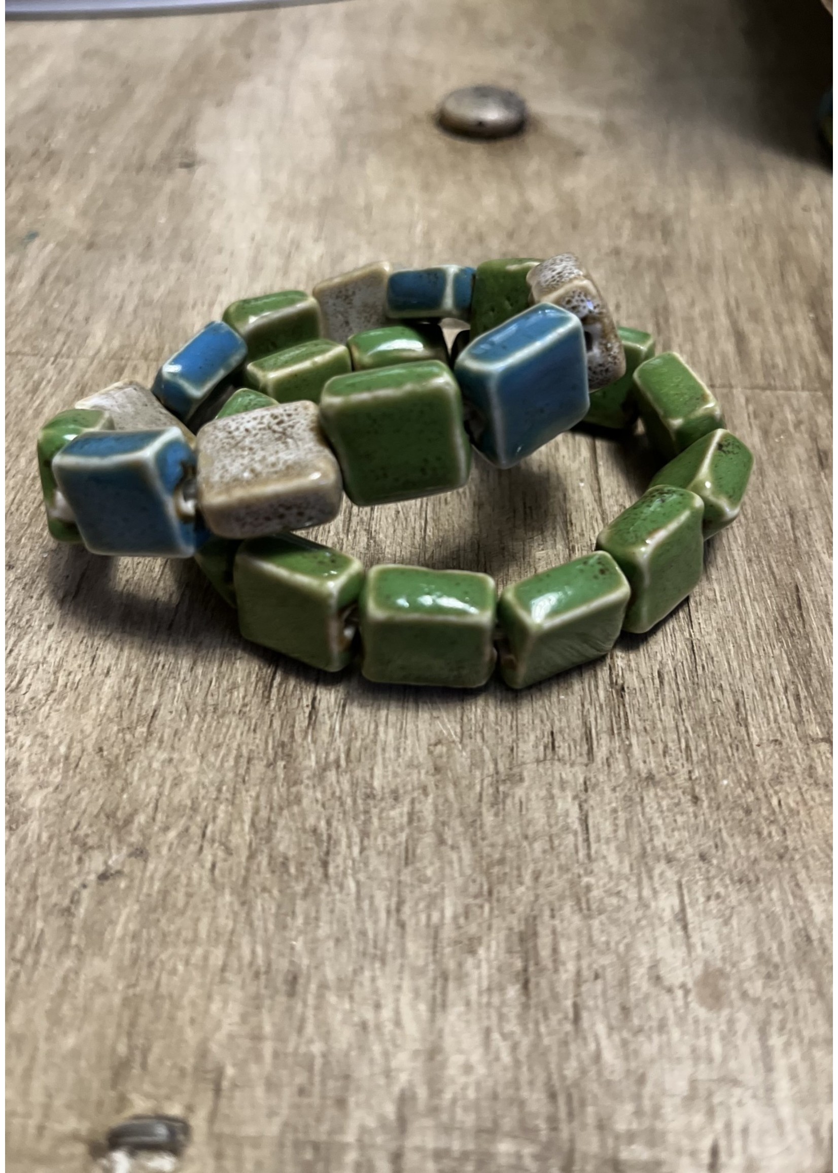 Cube Clay Bead Bracelet - Green