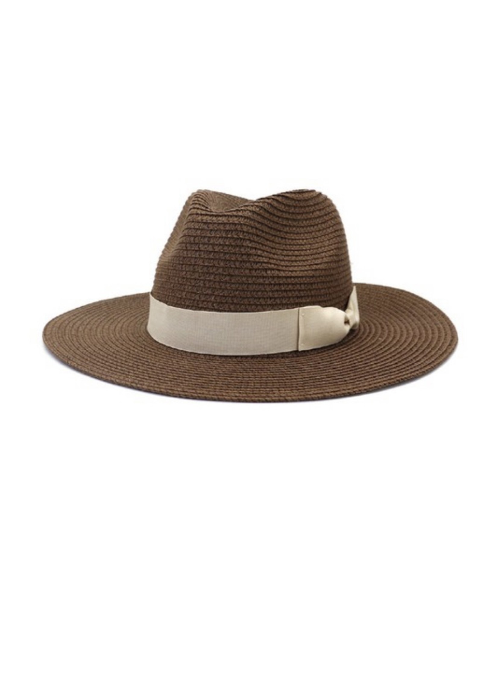 Coffee Colored Beach Panama Hat With Ivory Ribbon/Band