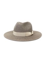 Taupe Colored Beach Panama Hat With Ivory Ribbon/Band