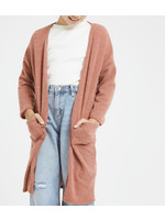 Girls Open Front Knit Cardigan - Two Tone Mauve