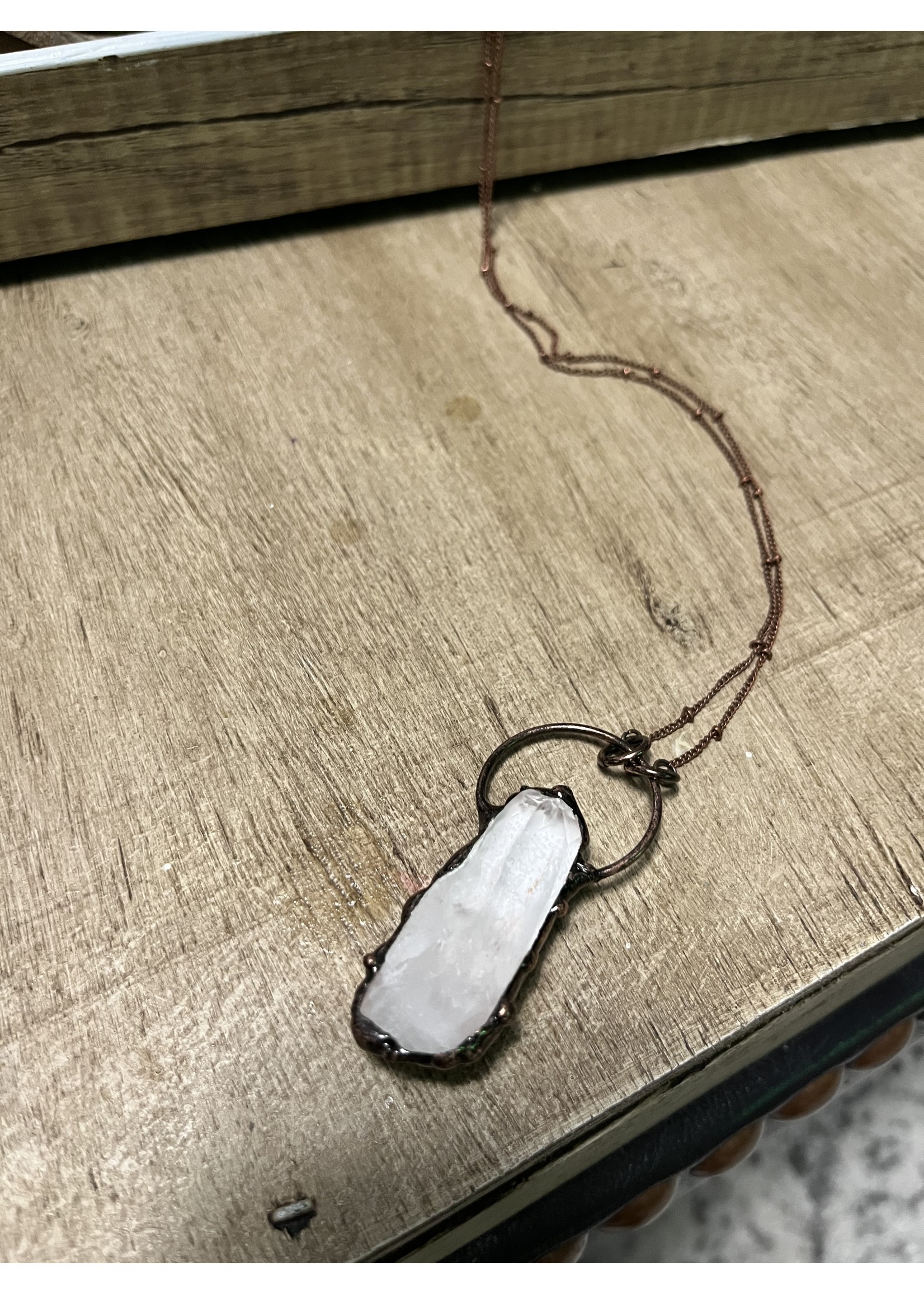 Natural Semi-Precious Quartz Stone, Copper Pendant Necklace
