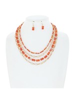 Coral Layered Bead + Chain Necklace Set