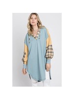 Bonjour Madame French Terry Knit Contrast Plaid Detail Hoodie