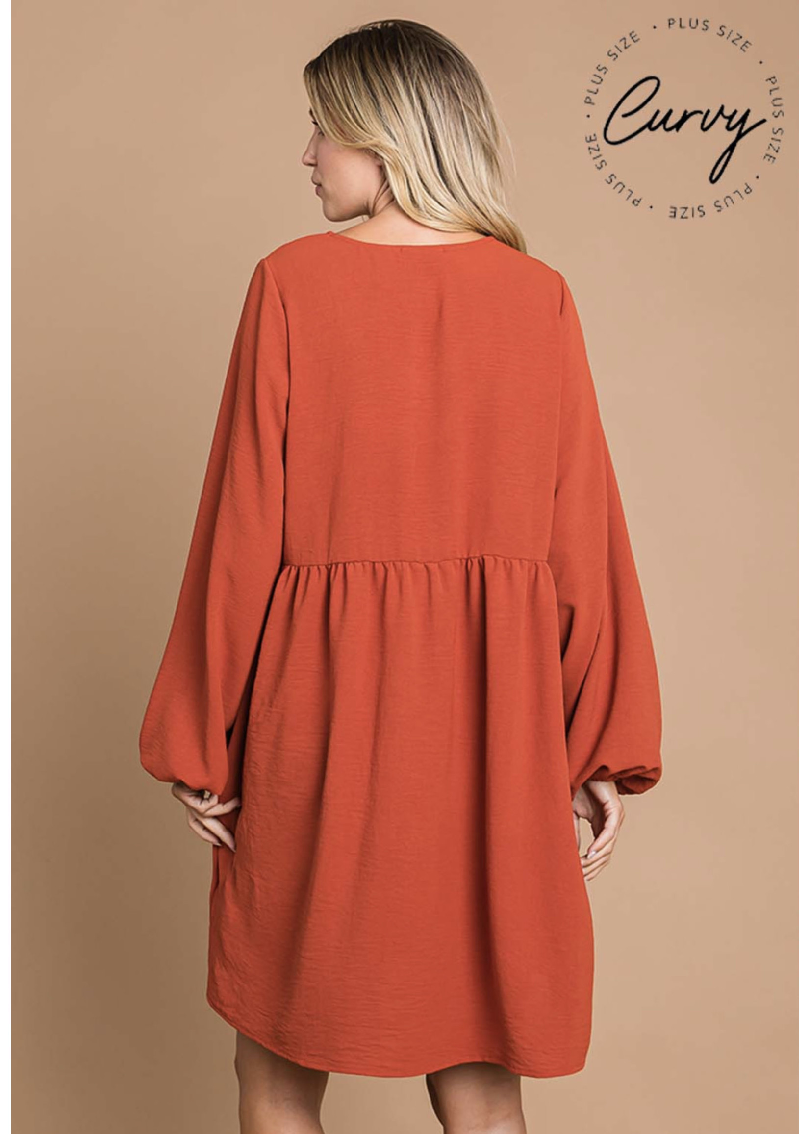 Pumpkin Spice Curvy Long Sleeve Rust Pocket Dress