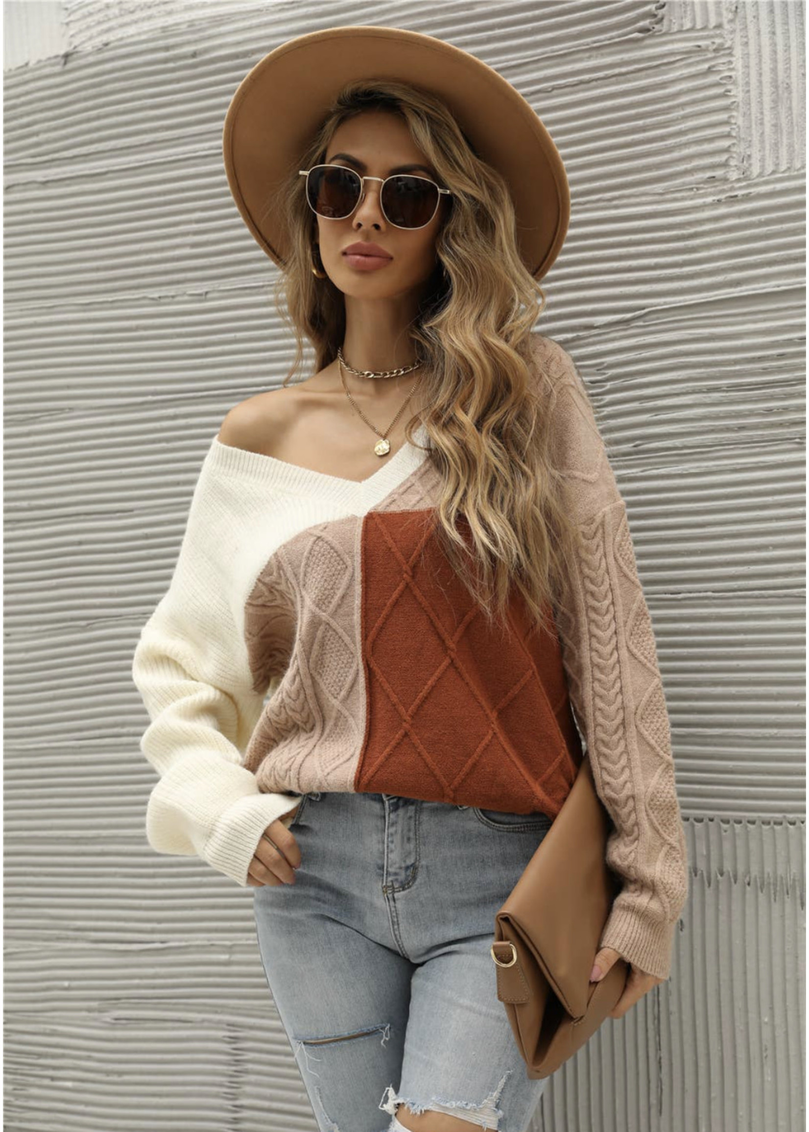 Cable Knit Color Block Sweater