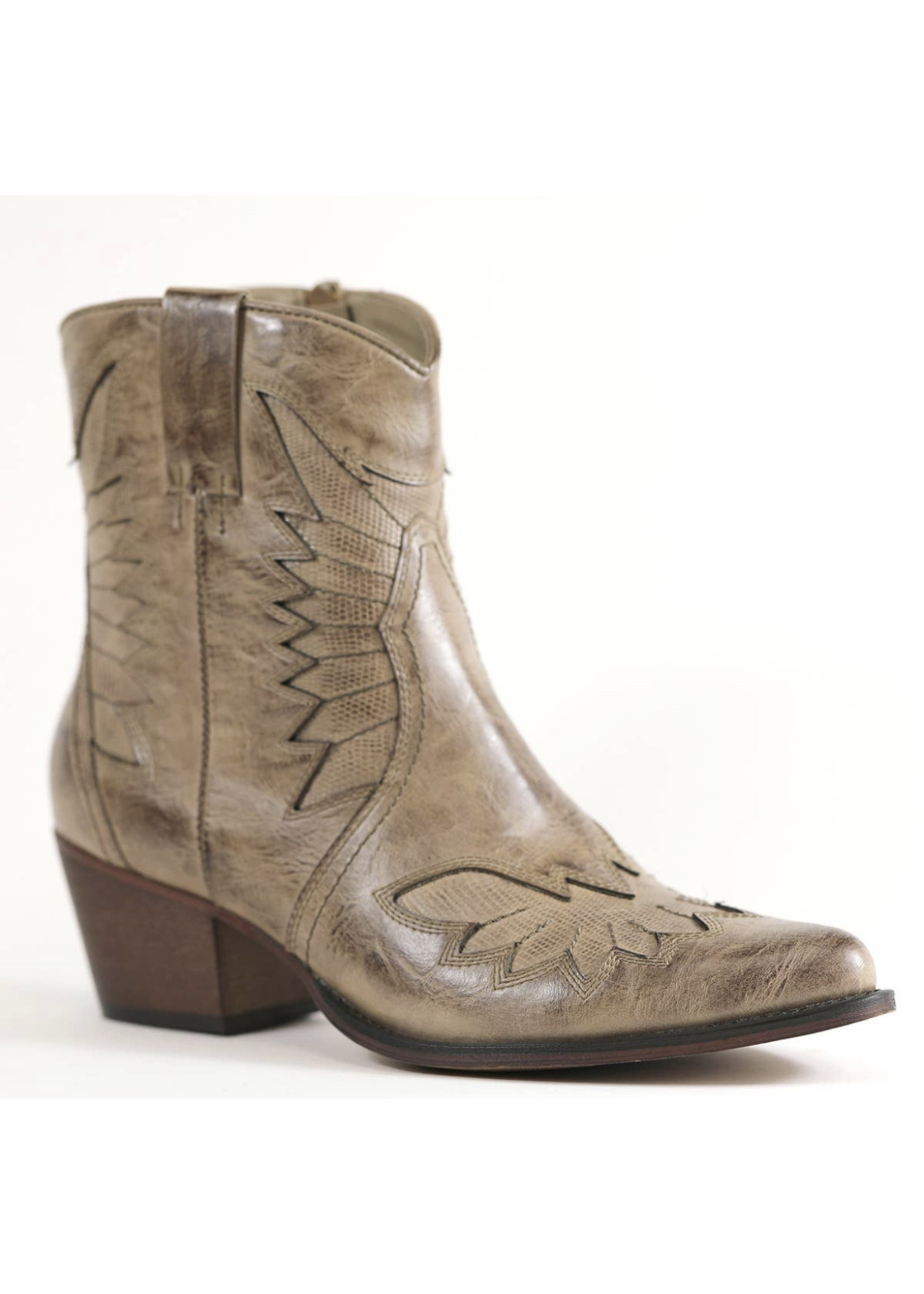 Taupe Cowboy Detail Bootie with Pointy Toe