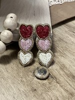 Triple Heart Bead Earring - Red/Pink/White