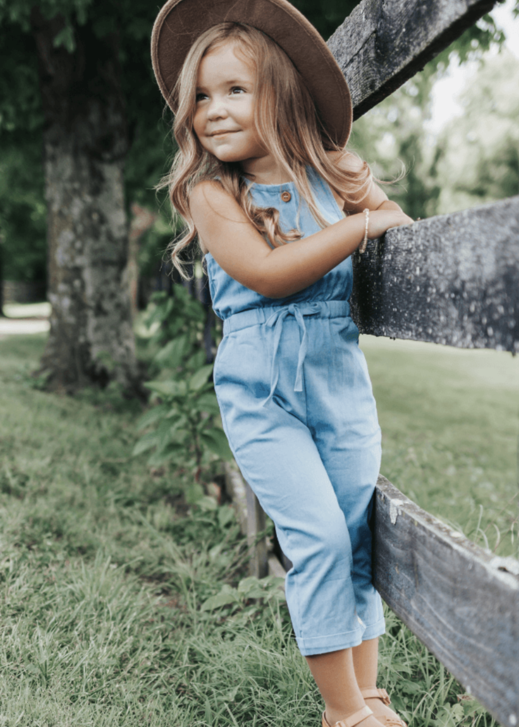 Baileys Blossoms Ari Button Denim Jumpsuit