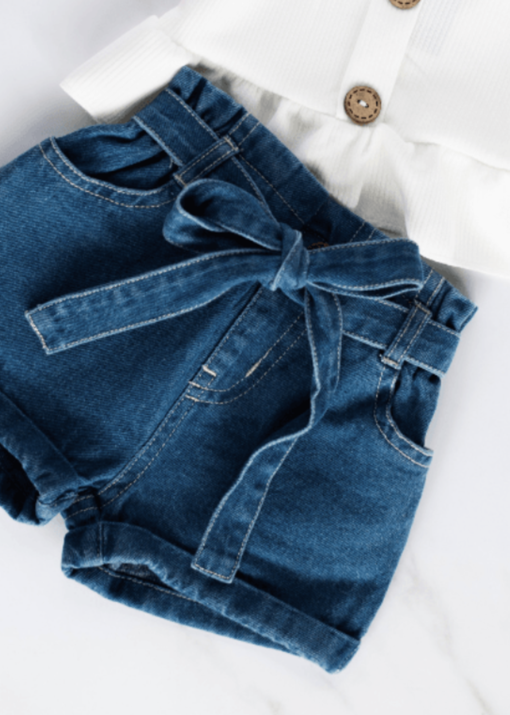 Baileys Blossoms Quinn Tie Waist Denim Shorts