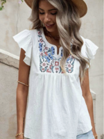 Esley White Embroidery Floral Flutter Sleeve
