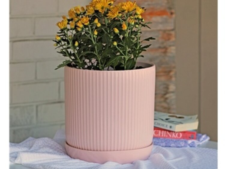 Fluted Cylinder Planter, Pastel Baby Pink
