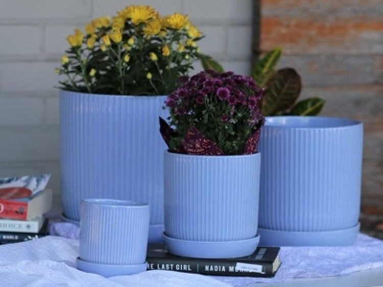 Fluted Cylinder Planter, Pastel Lavender