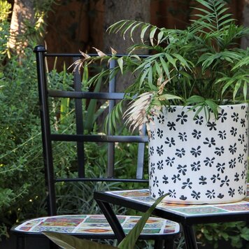 Cylinder Stamped Floral Planter, Black Pansy