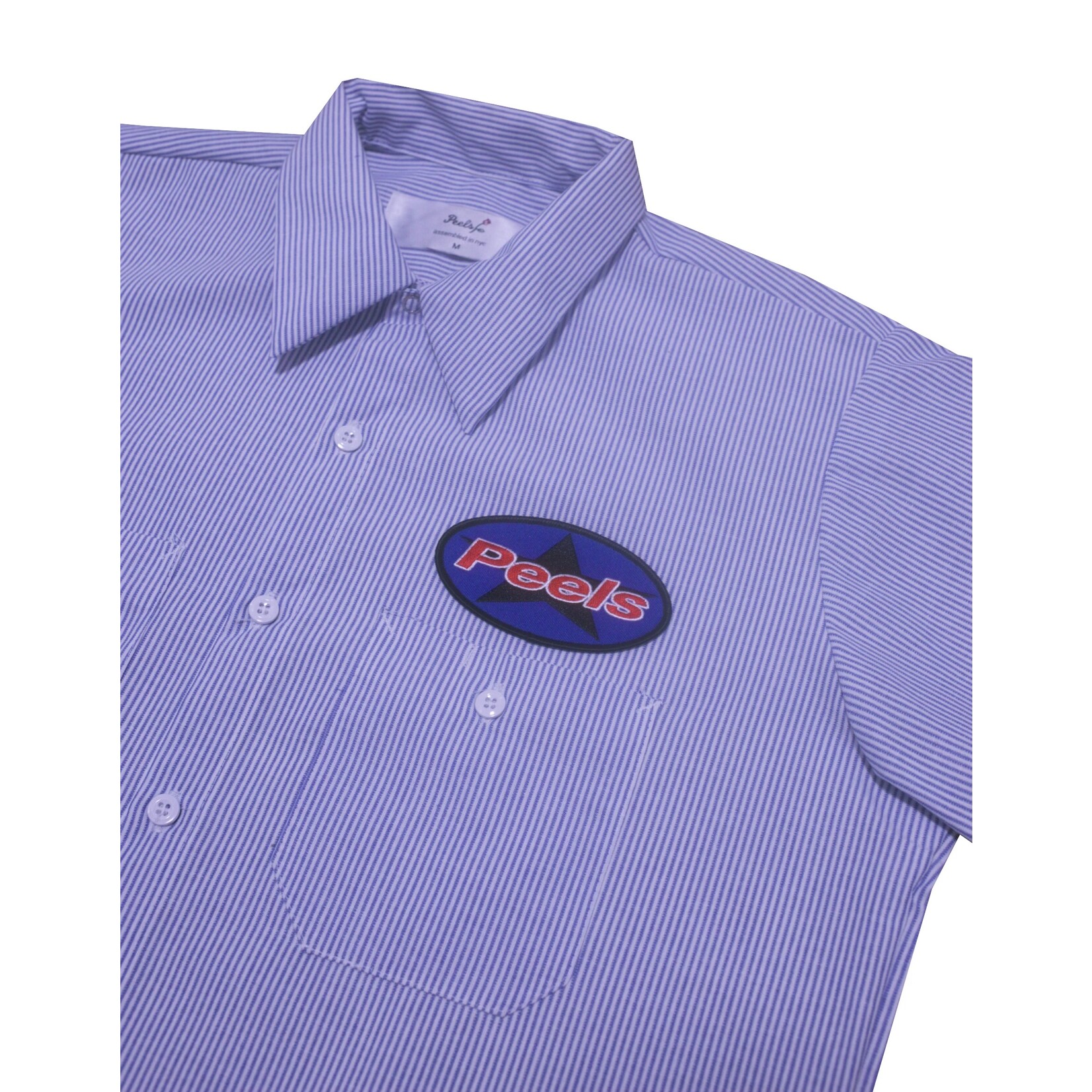 Peels NYC Peels Light Blue Striped Work Shirt W/Star Patch
