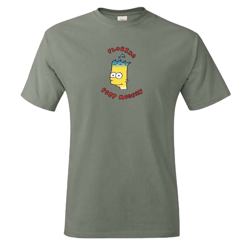 Post Modern Post Modern Wavy Haired Bart Tee (Red Print) Stone Wash Green