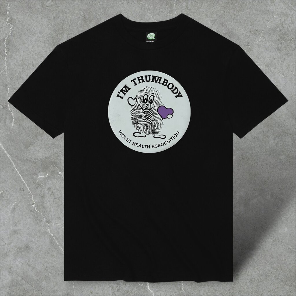 IT'S VIOLET! VIOLET I'M THUMBODY" VIOLET HEALTH ASSOCIATION T-SHIRT BLACK