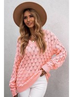 Pink V Neck Long Sleeve Sweater