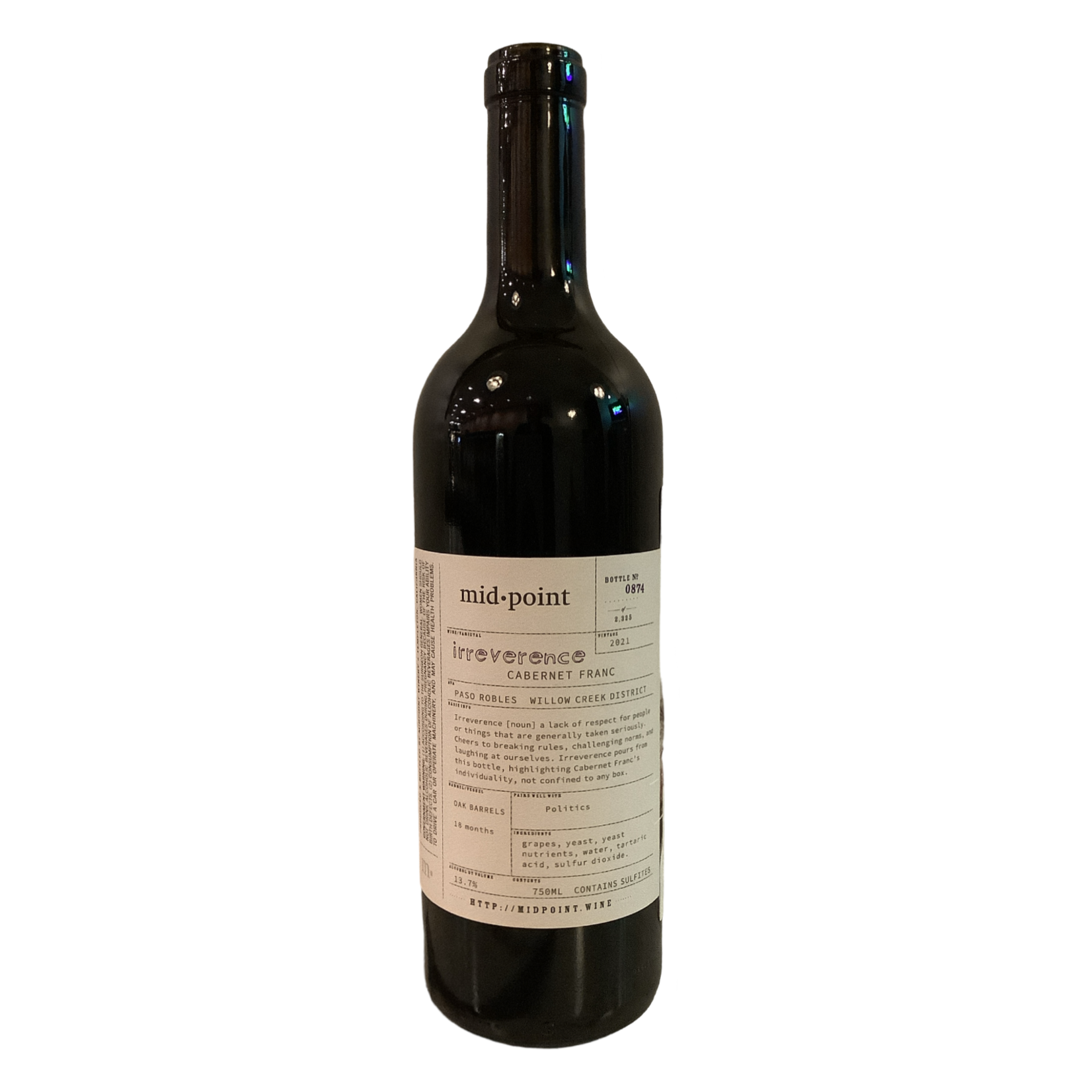 2021 Midpoint "Irreverence" Cabernet Franc, Willow Creek District | Paso Robles CA