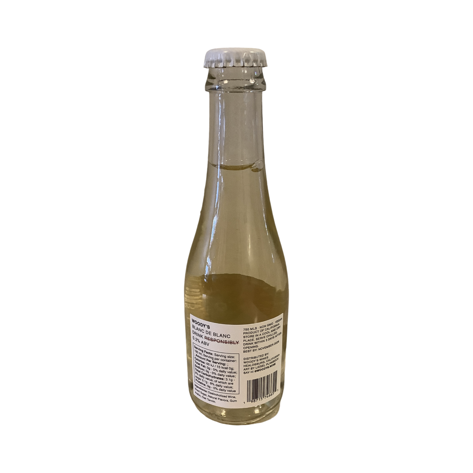 WOODY'S Mini Blanc de Blanc (187 ml) Non-Alcoholic Sparkling Wine, California