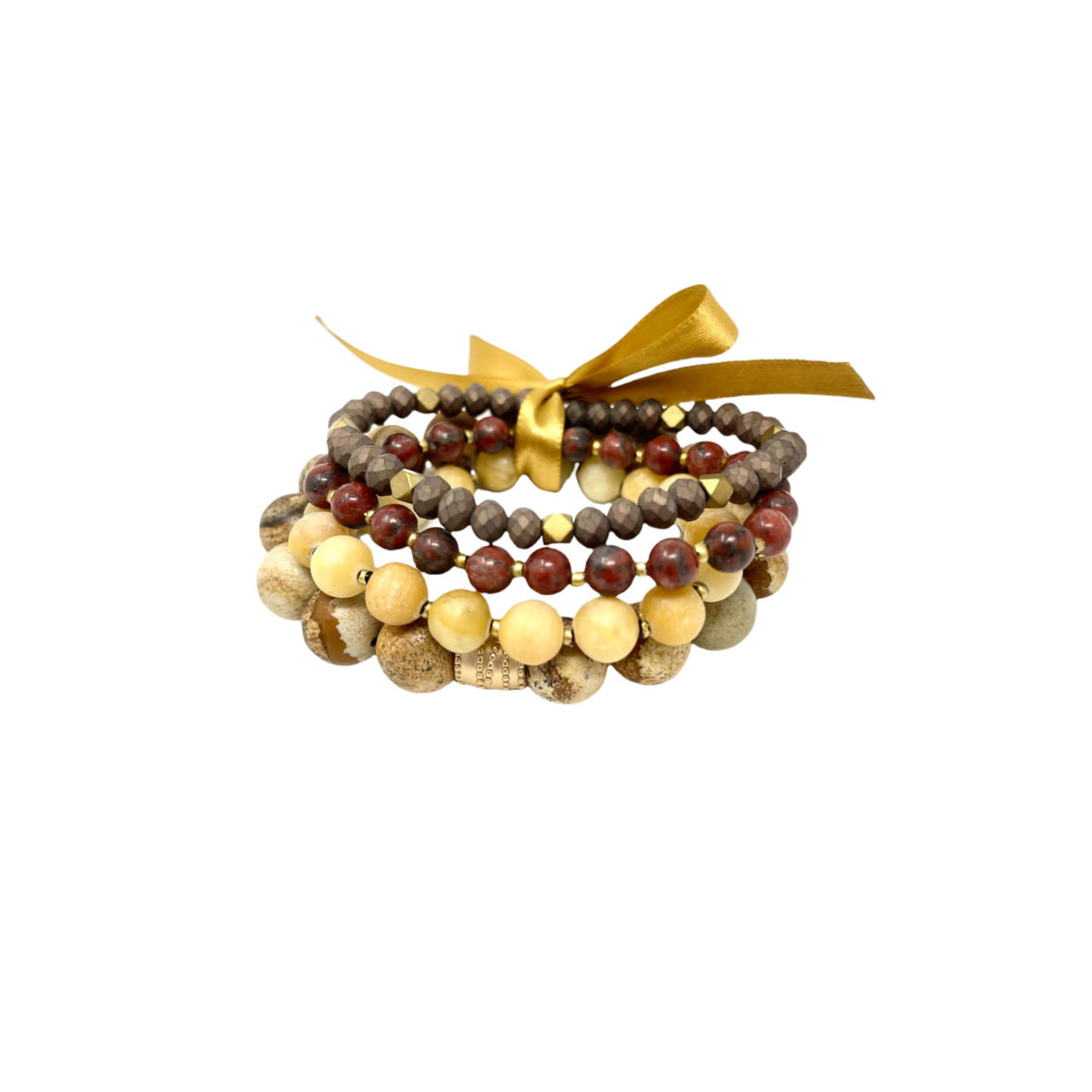 Bops Neutrals+Burgundy Stone Bracelet Set