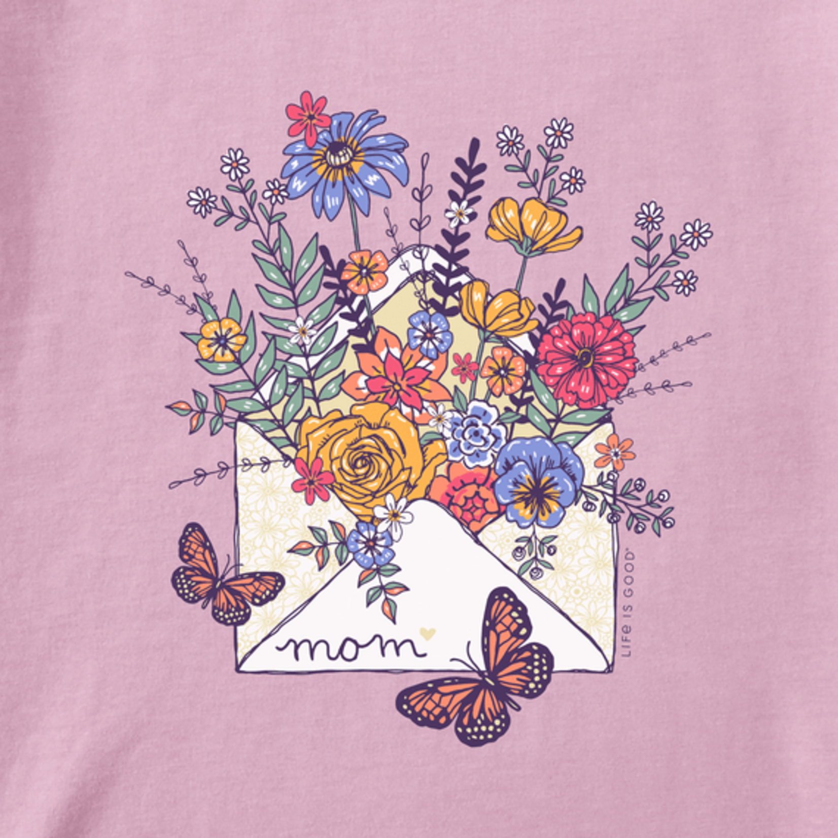 Life is Good Mom Floral Envelope Crusher Tee