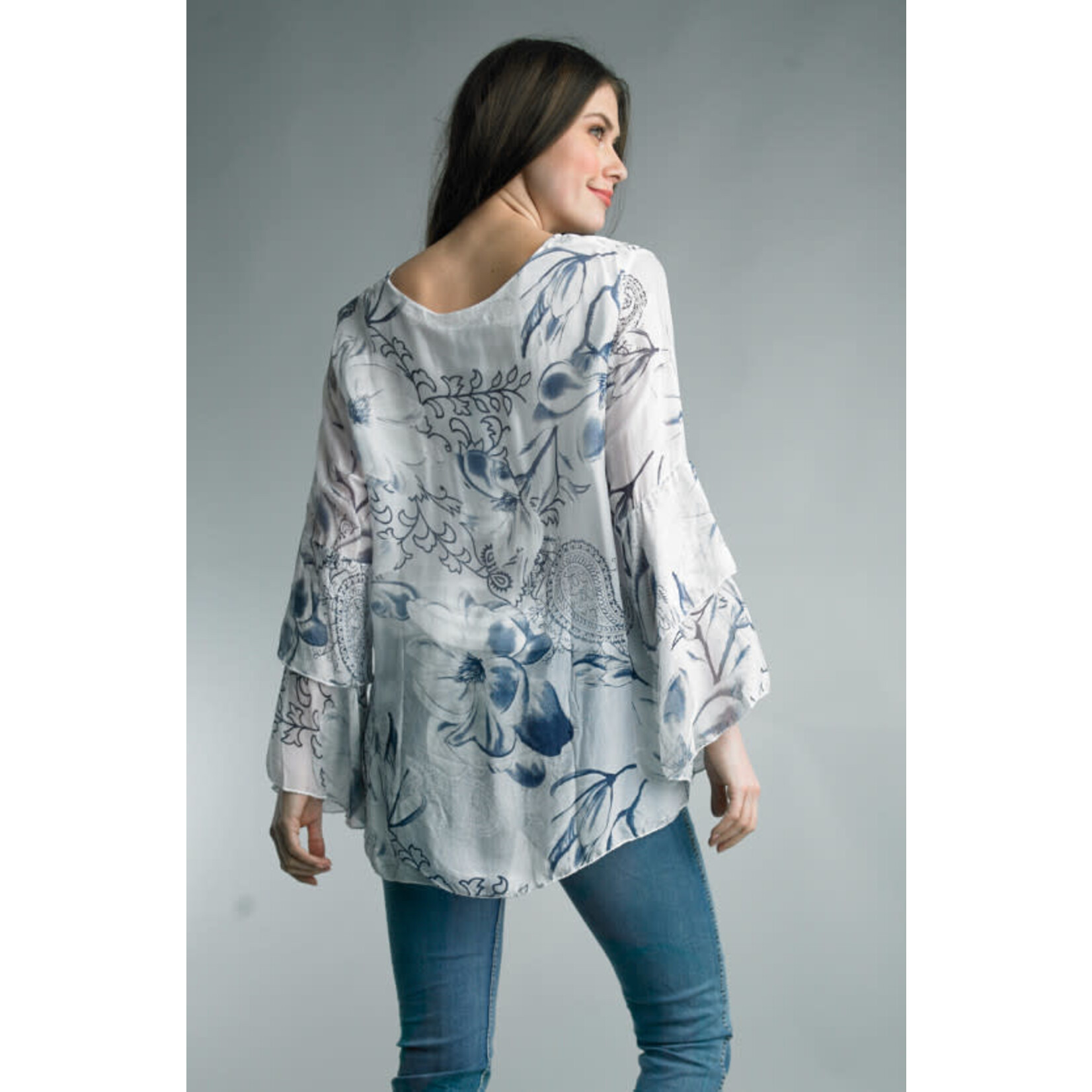 Tempo Paris Tiered Sleeve  Silk Floral Top