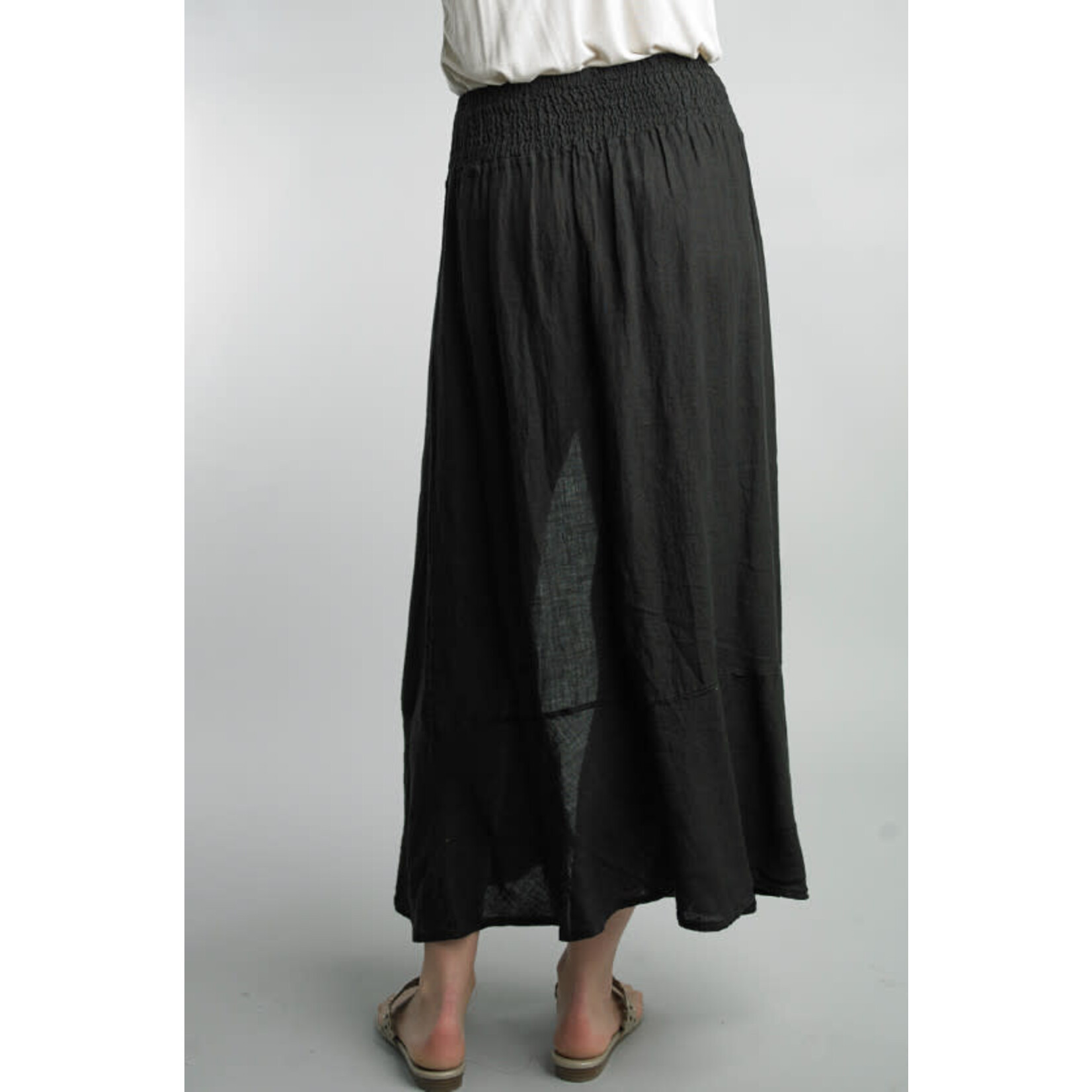 Tempo Paris Front Slit Smocked Linen Skirt