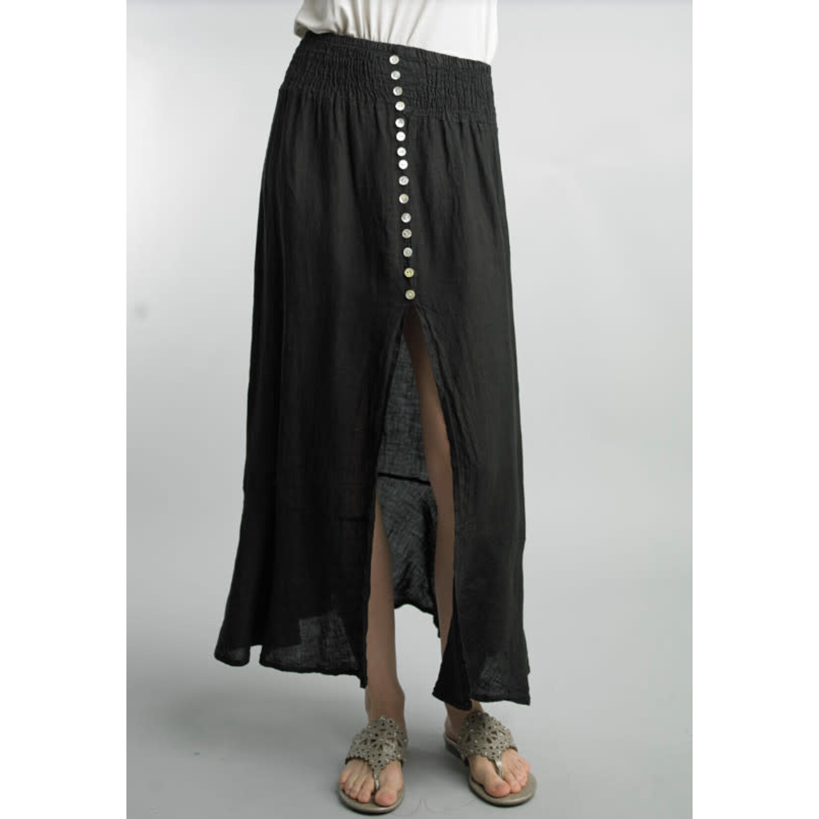 Tempo Paris Front Slit Smocked Linen Skirt