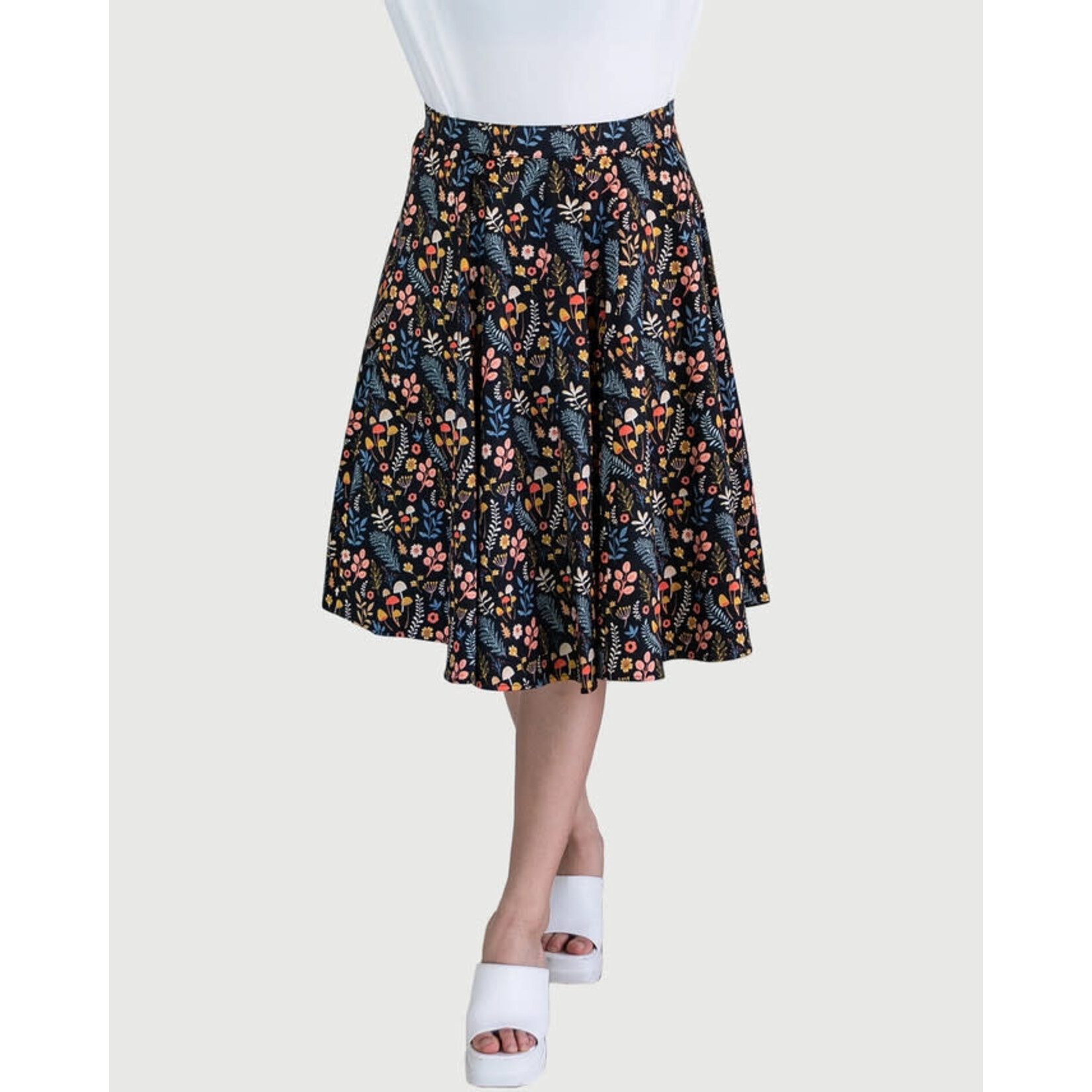 Eva Rose Clothing Ditsy Mushroom Fit & Flare  Skirt