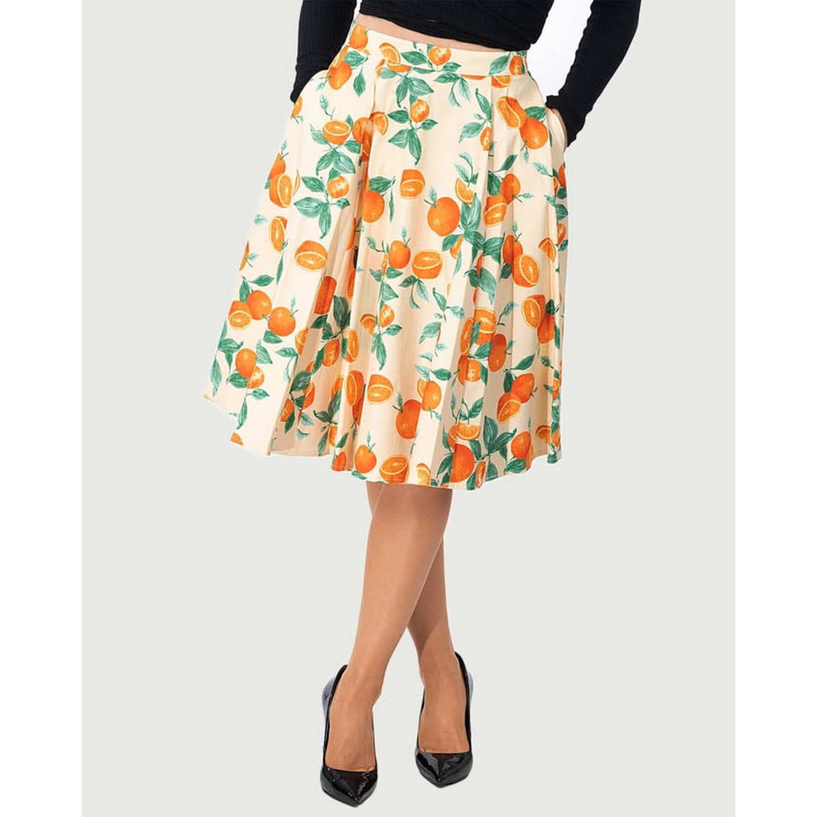 Eva Rose Clothing Orange Print Fit & Flare Skirt