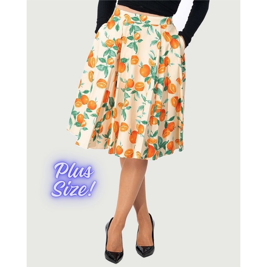 Orange Print Fit & Flare Skirt - Pico's Worldwide