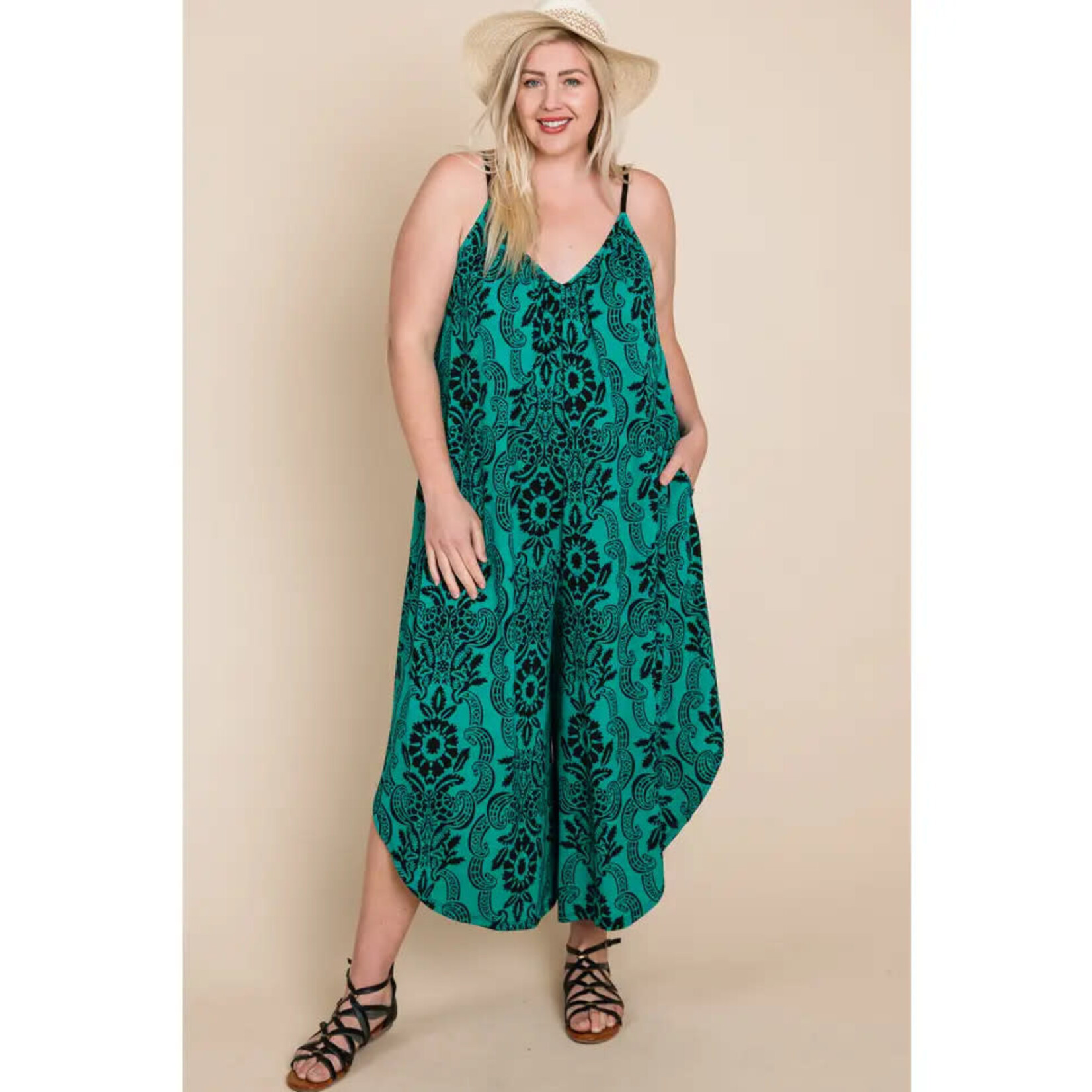 Emerald Collection Green Floral Print Wide Leg Jumpsuit