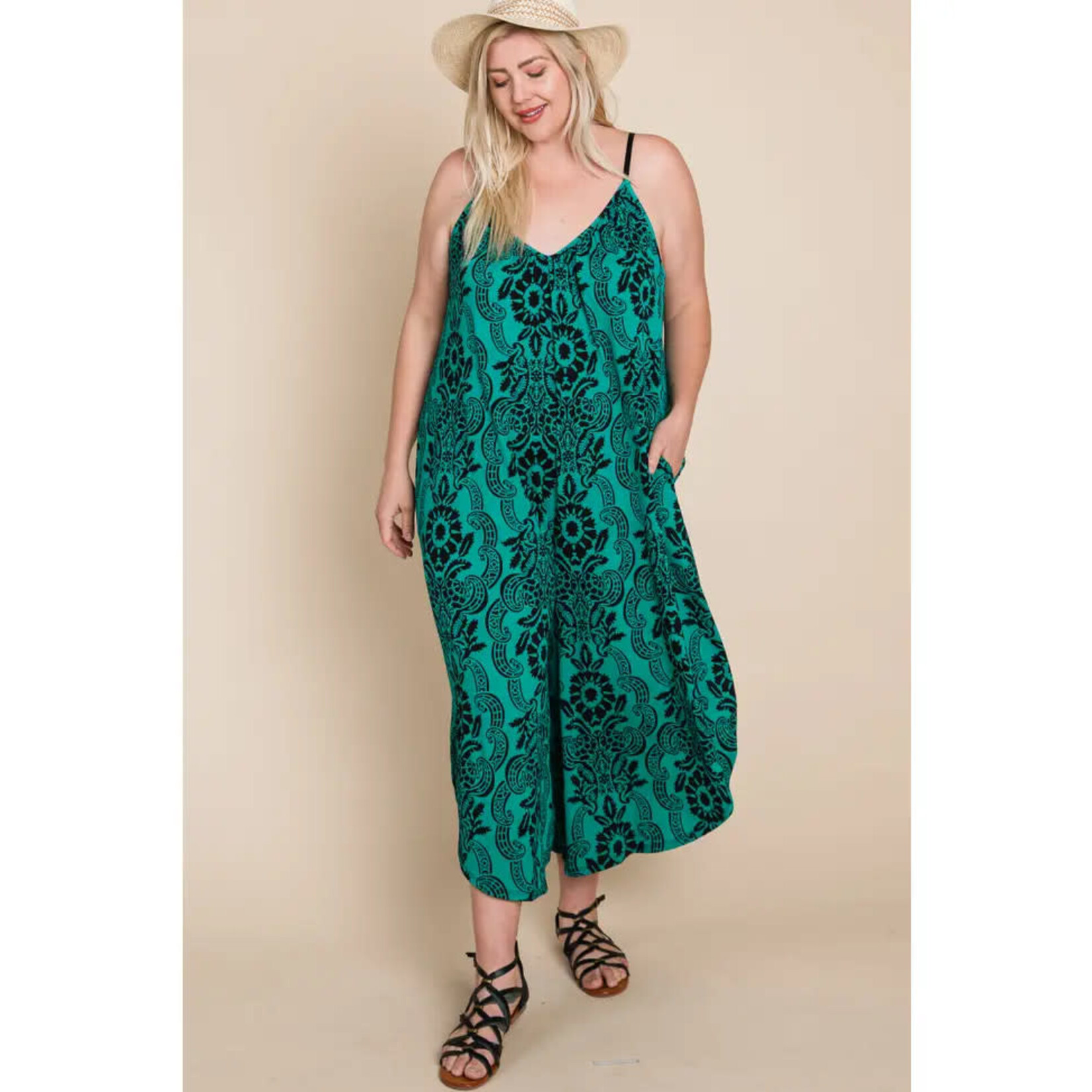 Emerald Collection Green Floral Print Wide Leg Jumpsuit