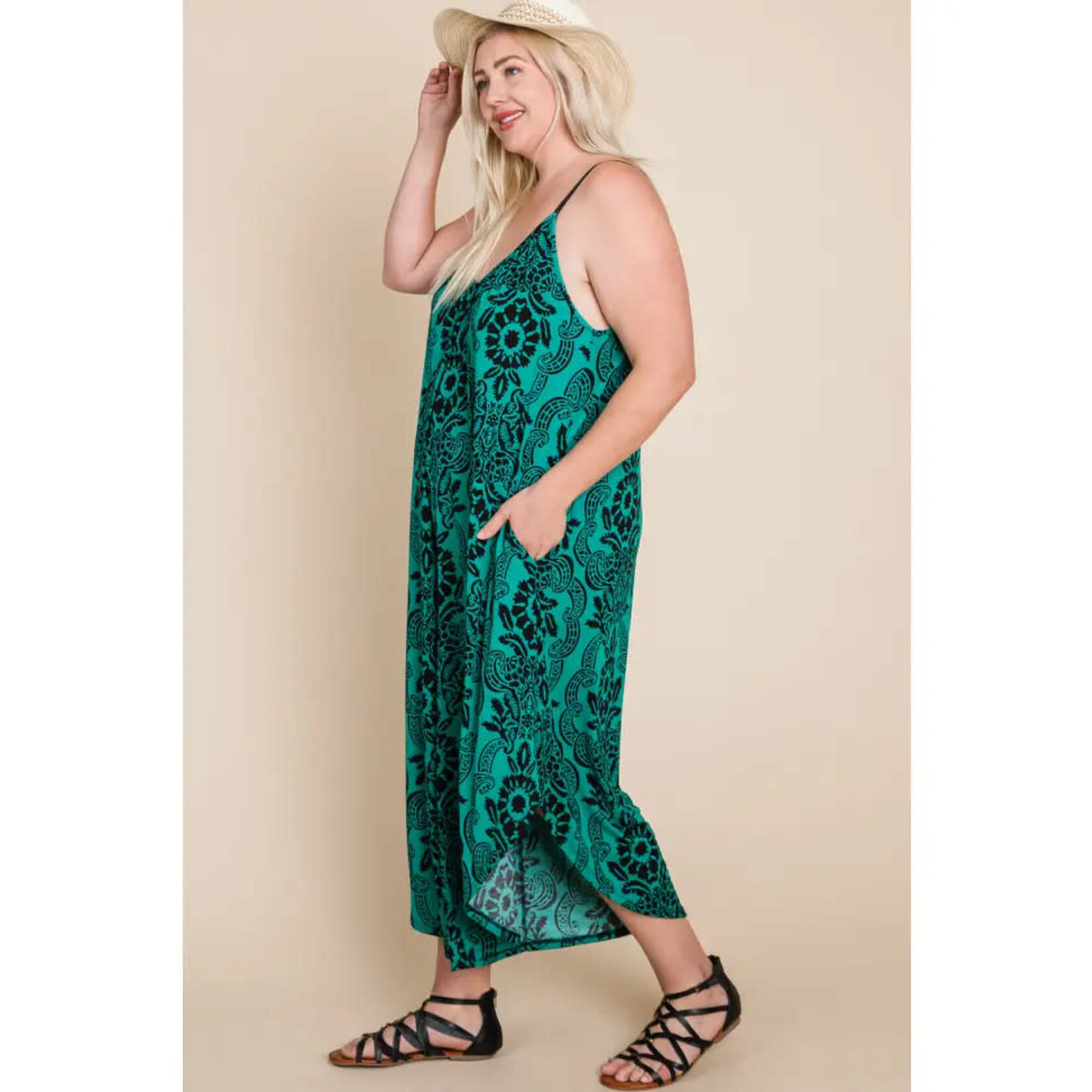 Emerald Collection Green Floral Print Wide Leg Jumpsuit