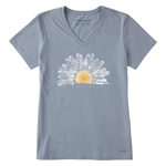 Life is Good Stone Blue Watercolor Daisy Crusher Vee
