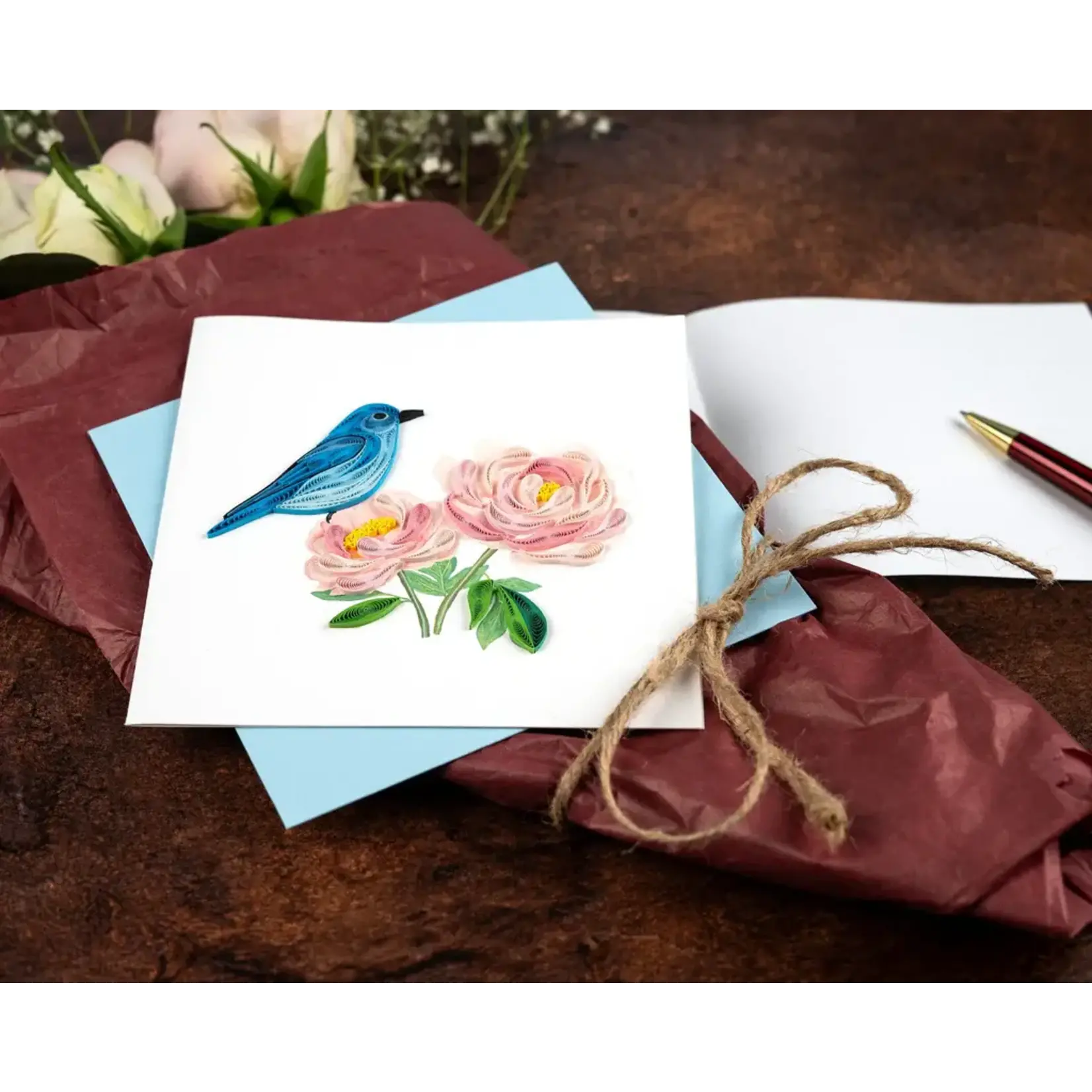 Quilling Cards Bluebird & Peonies Quilled Card