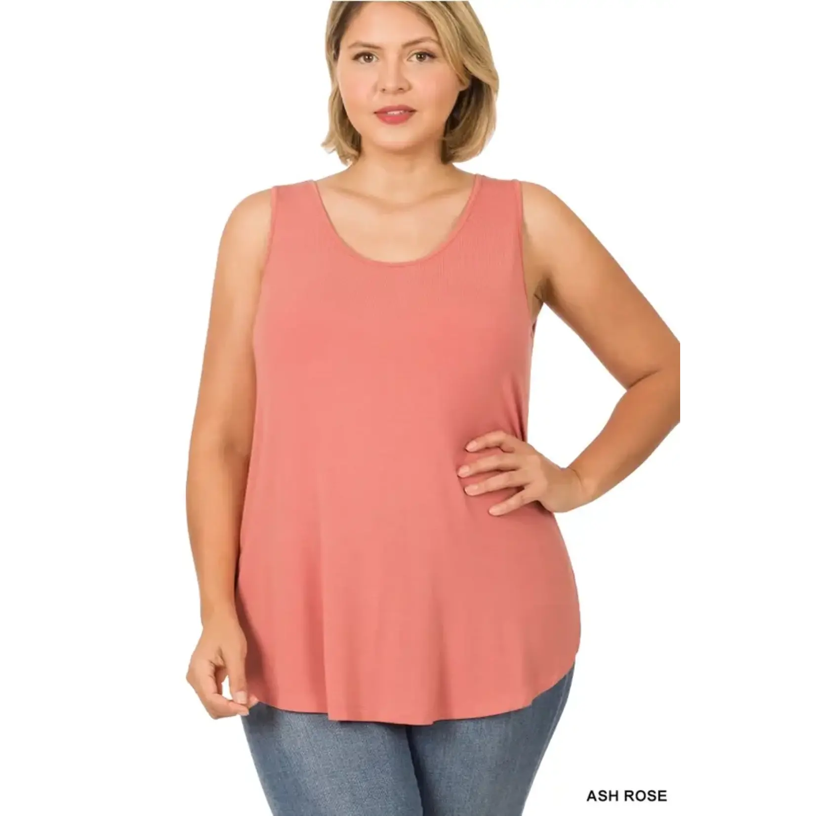 Zenana Ash Rose Rounded Hem Tank Top