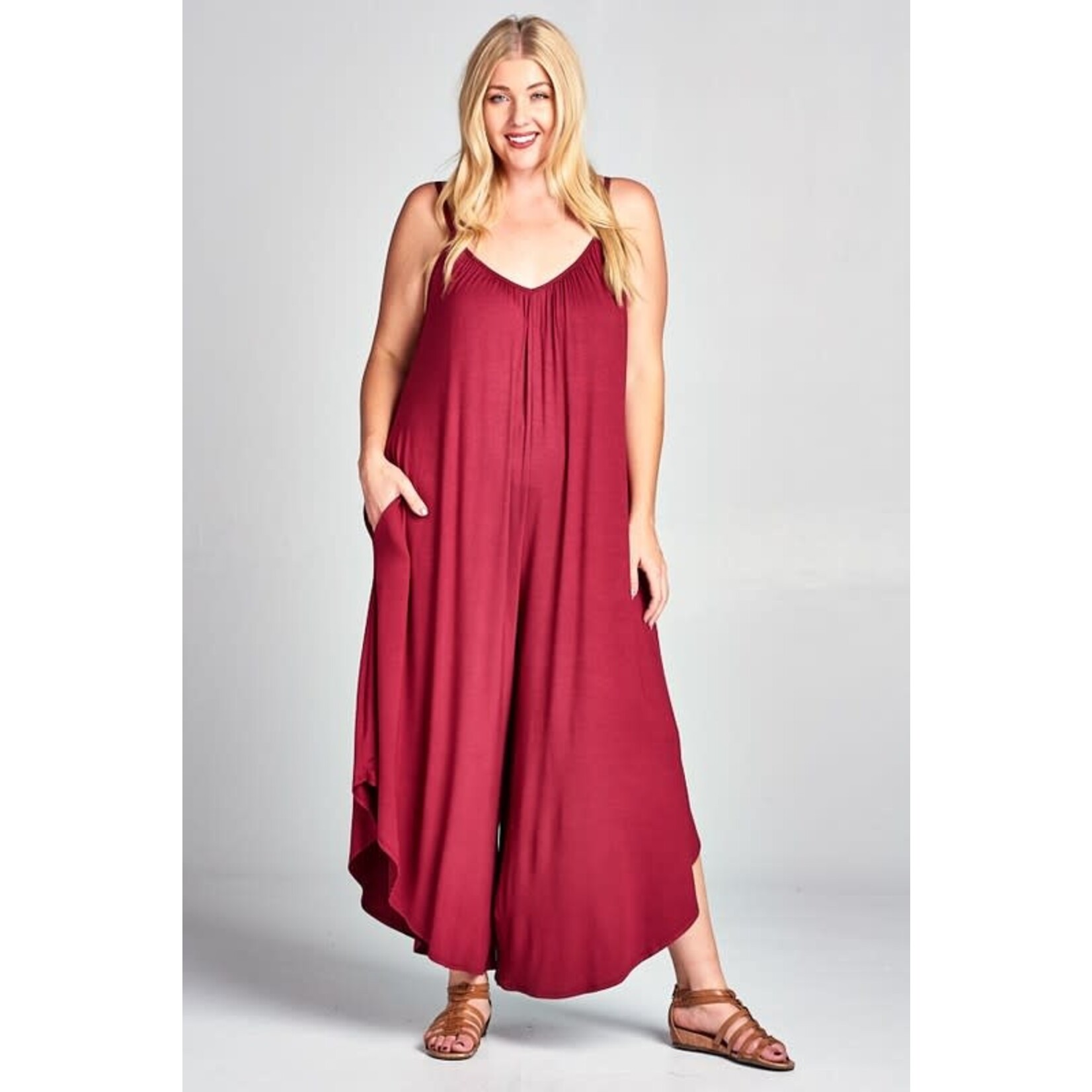 Emerald Collection Burgundy Wide Leg Jumpsuit
