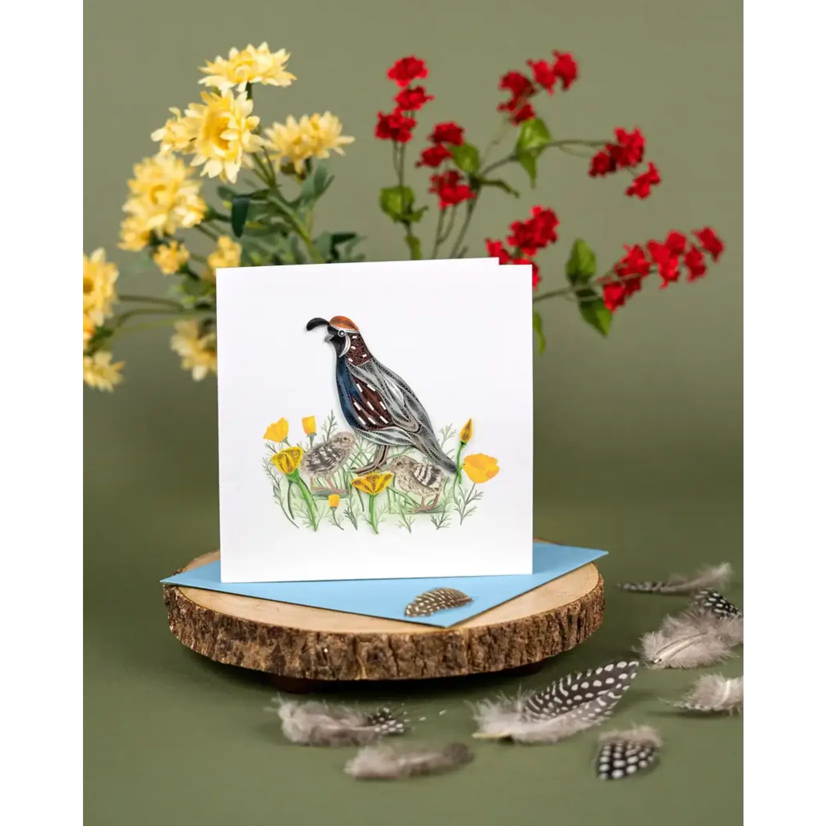 Quilling Cards Quail w/ Chicks Quilled Card