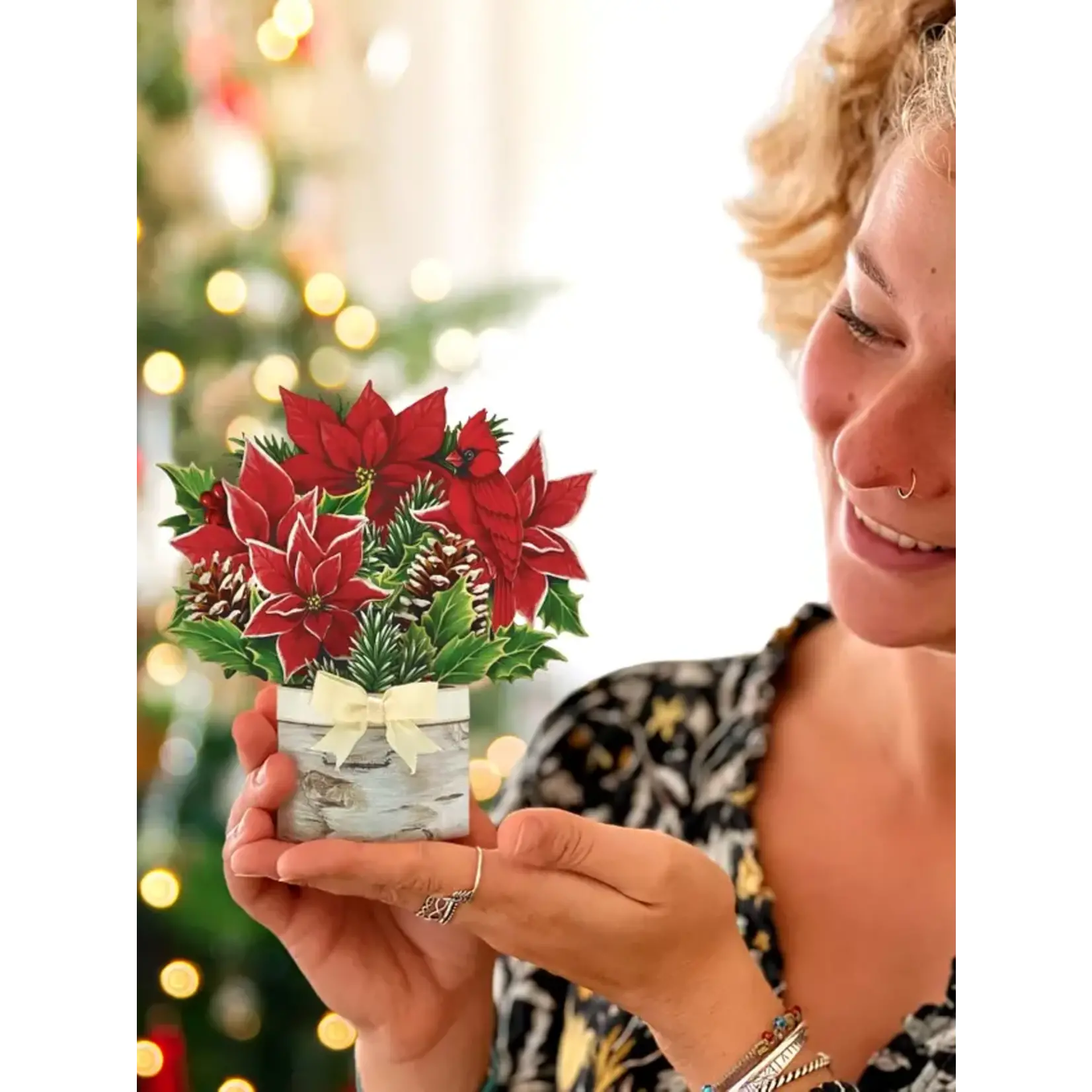 Freshcut Paper Mini Birch Poinsettia Pop Up Bouquet